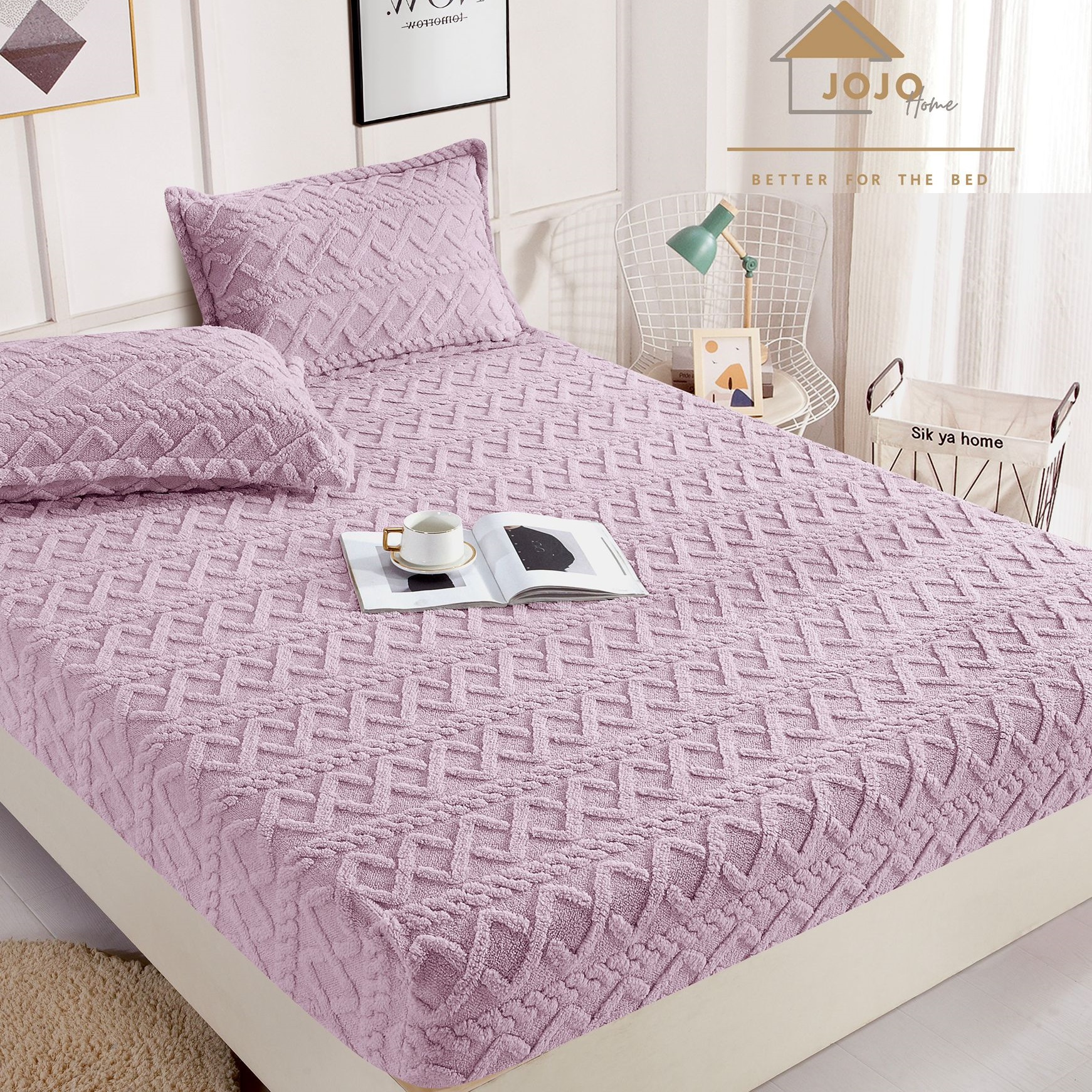 Husa de pat, 2 persoane, cocolino, Tricotaj, 3 piese, cu elastic